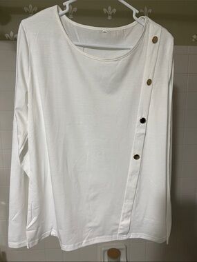 Women’s White Long Sleeve Top with Button Placket